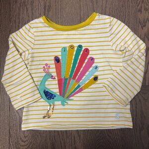 Joules Kids Yellow Striped Peacock Long Sleeve Tee size 2